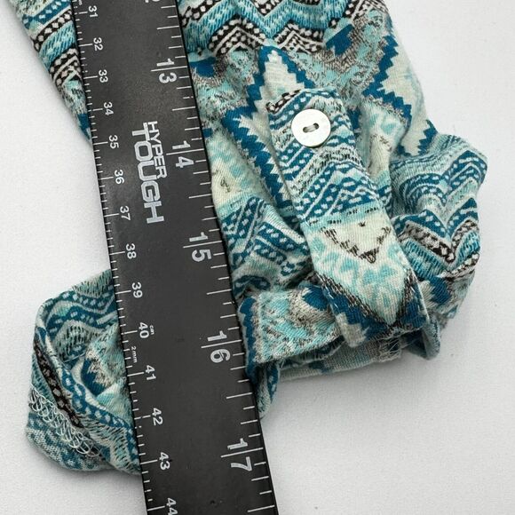 ANTHROPOLOGIE AKEMI & KIN Large Blue Diamond Print Boho Roll Tab Embellished Top - Picture 10 of 10